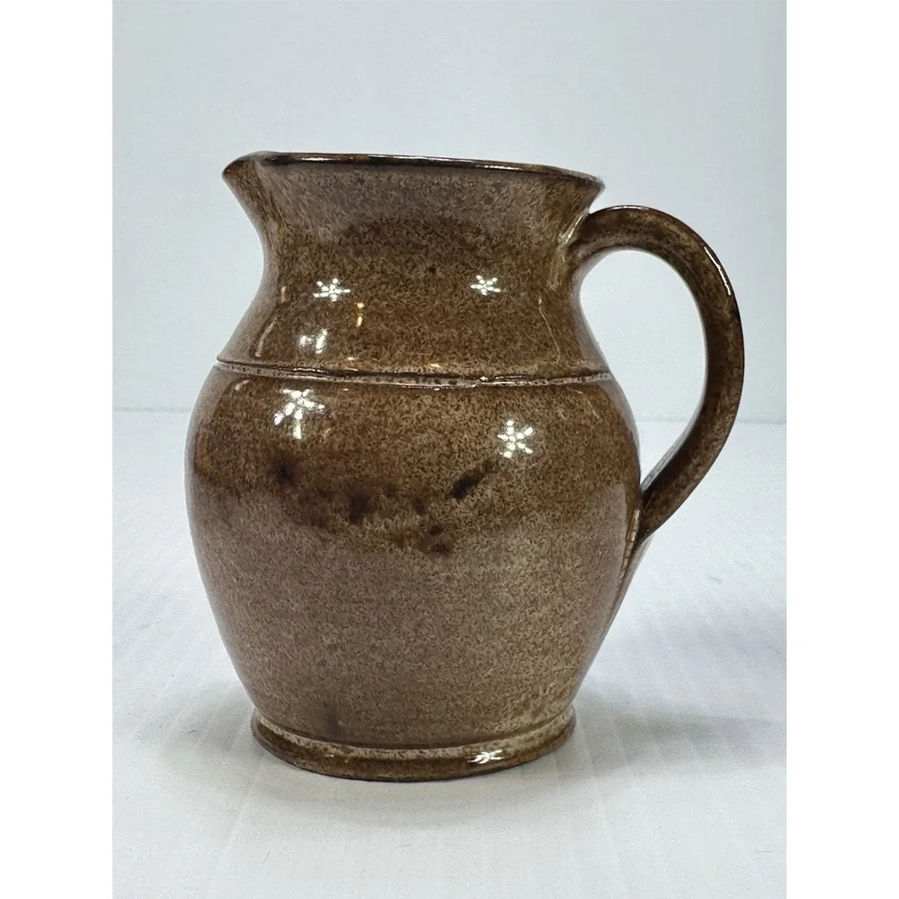 Old‎ Sturbridge Village Pottery Primitive Brown Glaze Handmade Jug 3.5